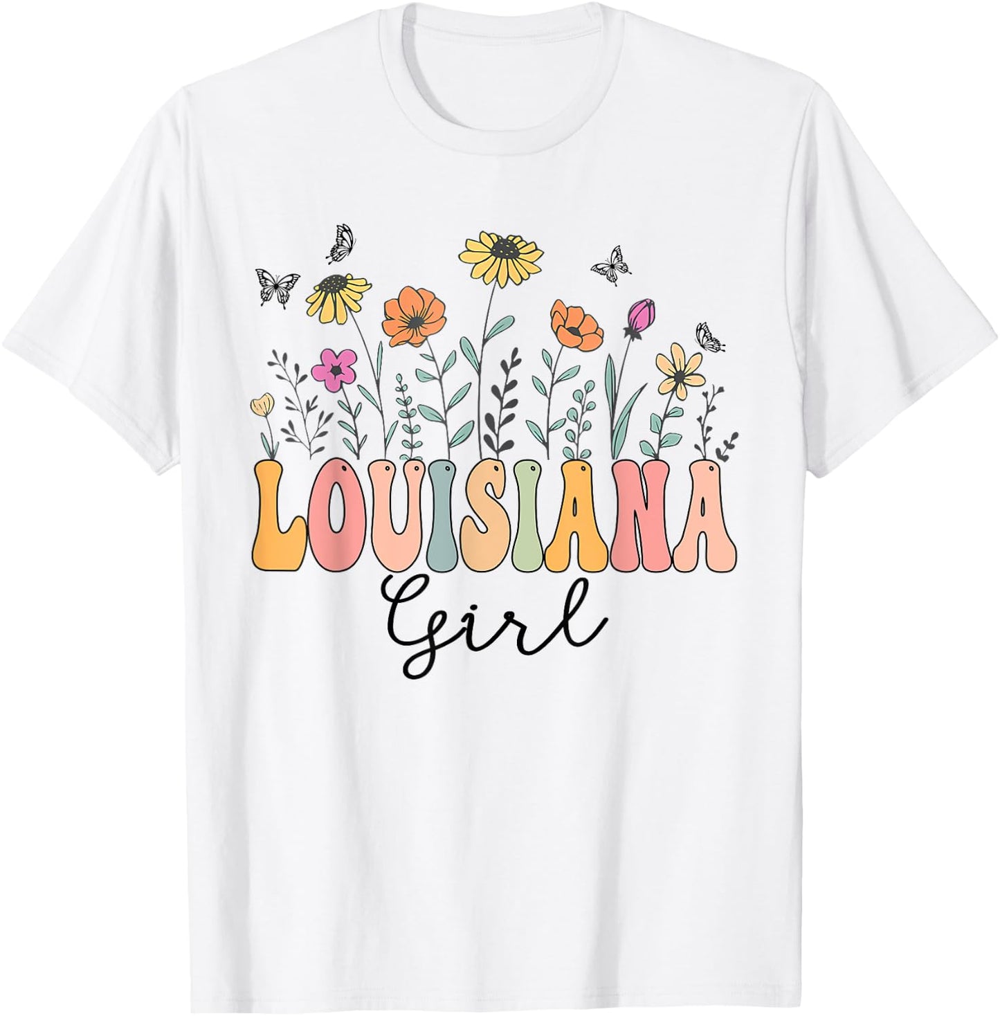 Louisiana Girl Wildflower Groovy Louisiana Lover T-Shirt - T-Shirt | White
