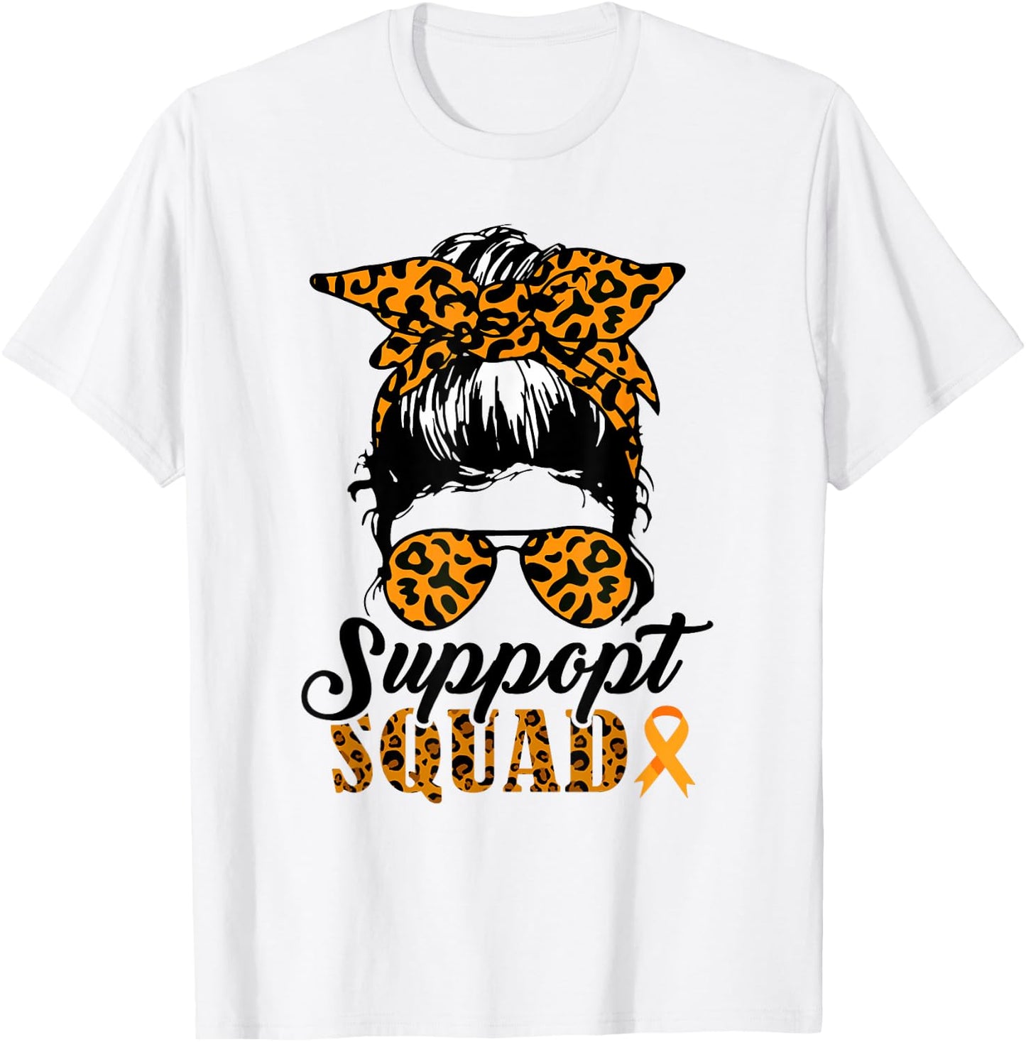 Support Squad Messy Bun Orange Warrior MS Multiple Sclerosis T-Shirt - T-Shirt | White