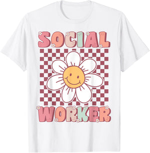 Groovy Social Worker Cute Daisy Flower Retro Social Worker T-Shirt - T-Shirt | White