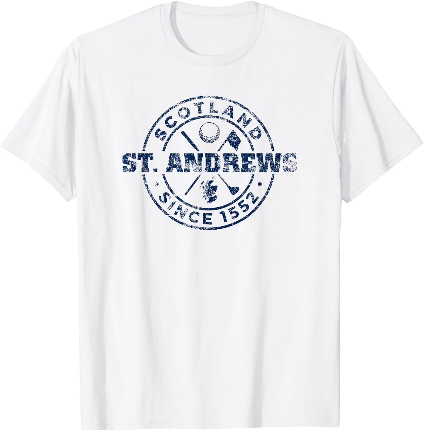 St. Andrews Scotland Golf 1552 Navy Imprint Distressed T-Shirt - T-Shirt | White