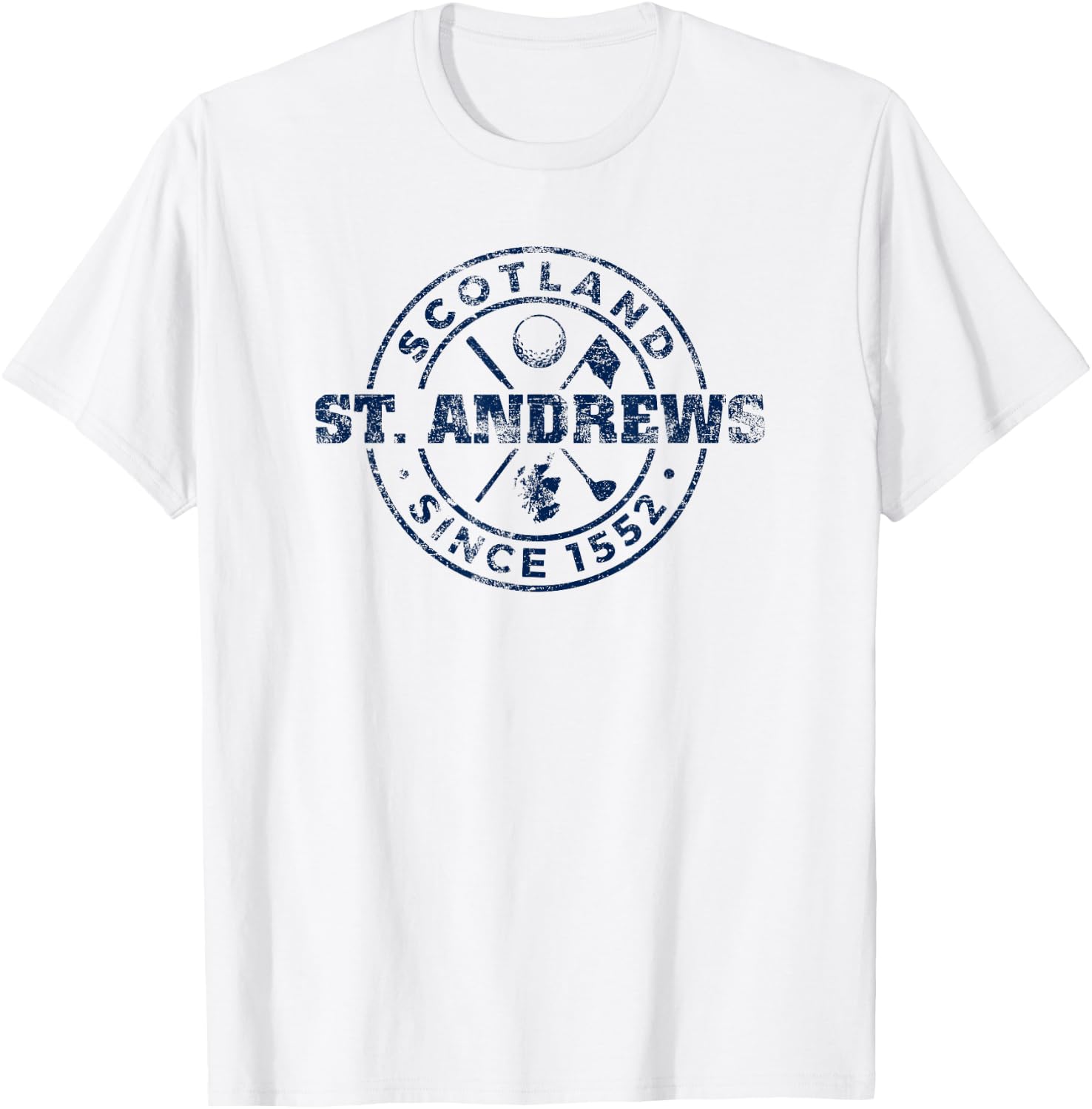 St. Andrews Scotland Golf 1552 Navy Imprint Distressed T-Shirt - T-Shirt | White