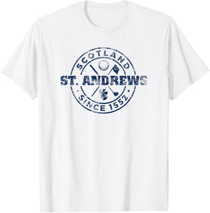 St. Andrews Scotland Golf 1552 Navy Imprint Distressed T-Shirt - T-Shirt | White