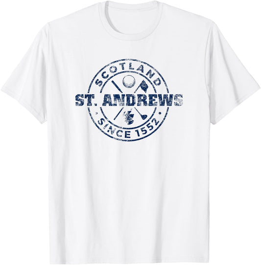 St. Andrews Scotland Golf 1552 Navy Imprint Distressed T-Shirt - T-Shirt | White