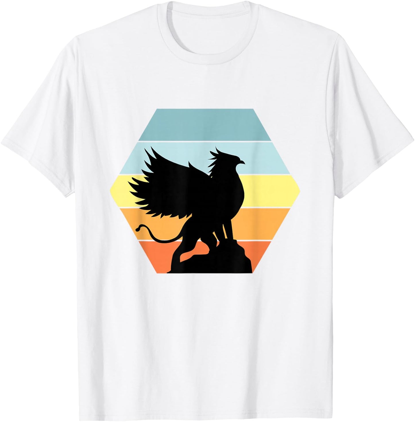 Griffin Retro Vintage Sunset Lion Eagle Mythical Creature T-Shirt - T-Shirt | White