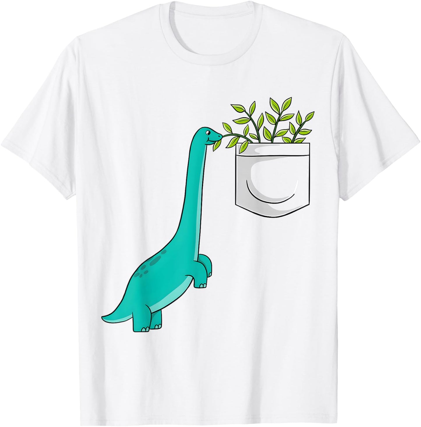 Cute Dinosaur Plants In Pocket Funny Pocket Dinosaur T-Shirt - T-Shirt | White