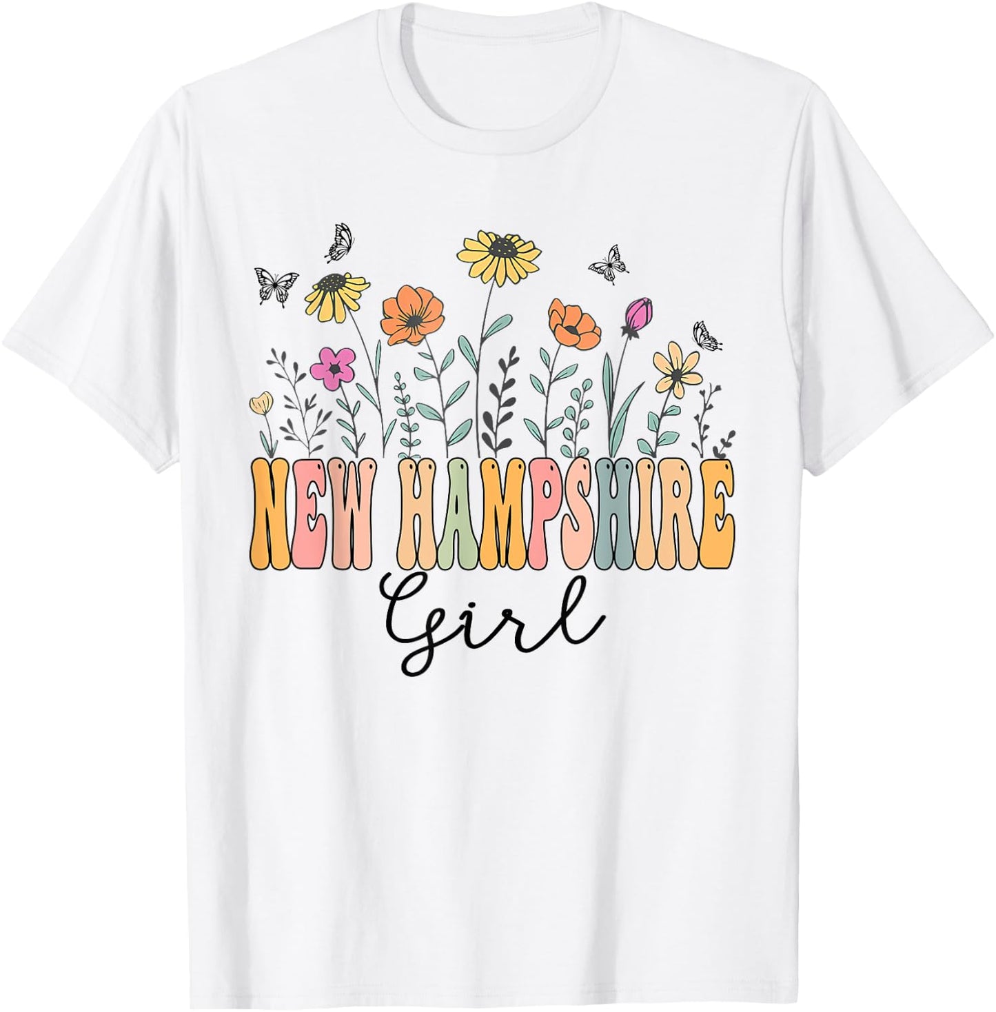 New Hampshire Girl Wildflower Groovy New Hampshire Lover T-Shirt - T-Shirt | White