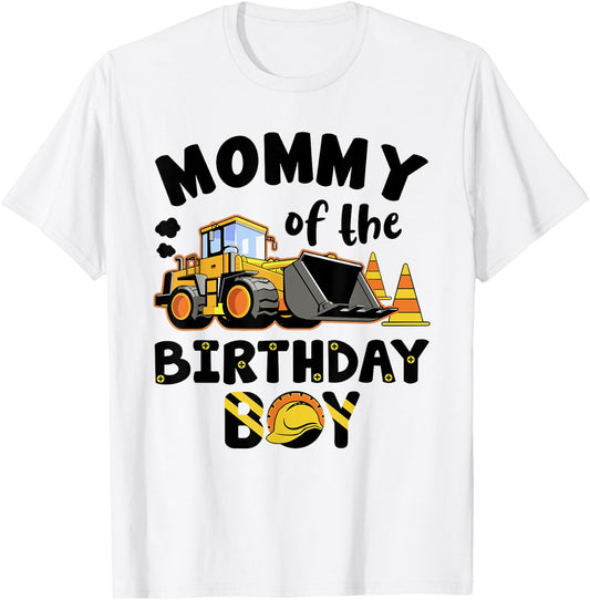 Mommy Of The Birthday Boy Construction Excavator Family T-Shirt - T-Shirt | White