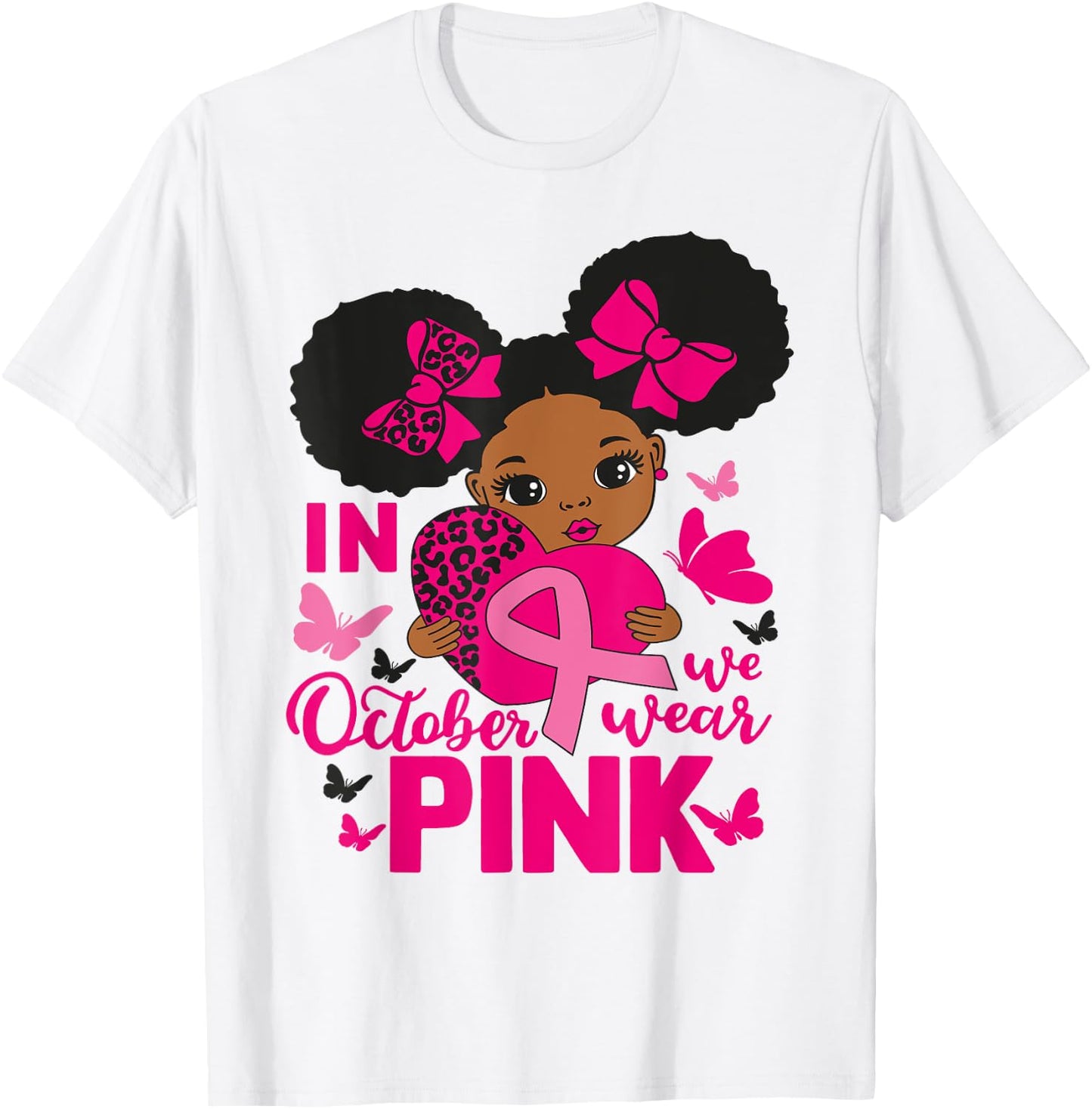 In October We Wear Pink Black Woman Breast Cancer Awareness T-Shirt - T-Shirt | White
