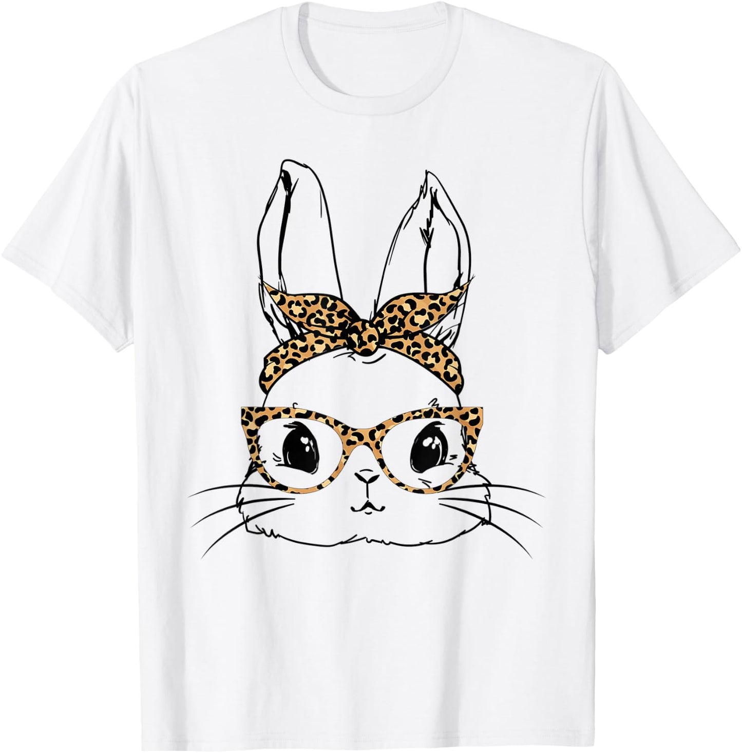 Cute Bunny With Bandana Leopard Glasses Easter Day T-Shirt - T-Shirt | White