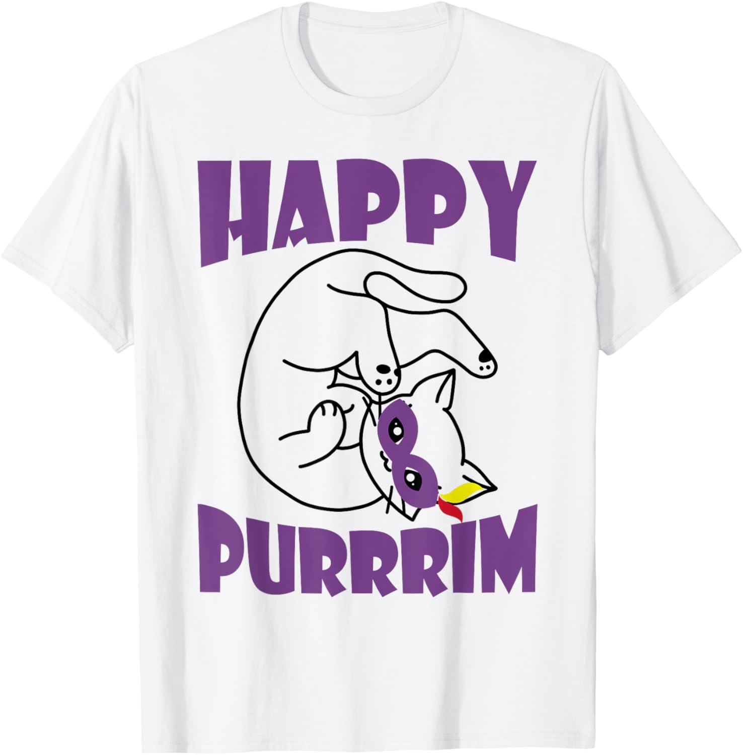 Happy Purrrim Shirt Cat In Costume Purim Shirt Cat Lover T-Shirt - T-Shirt | White
