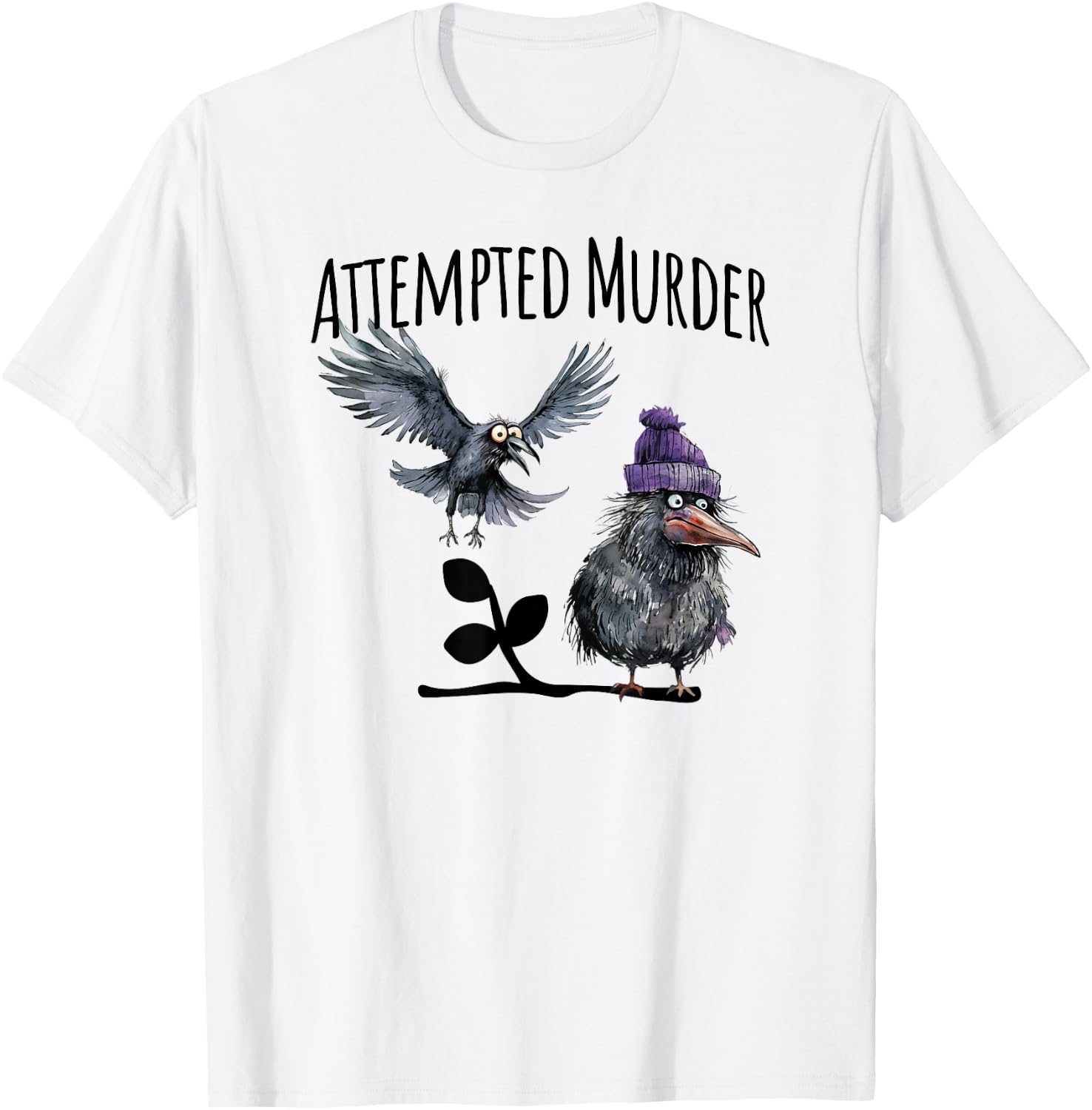 Attempted Murder funny crow visual pun design T-Shirt - T-Shirt | White