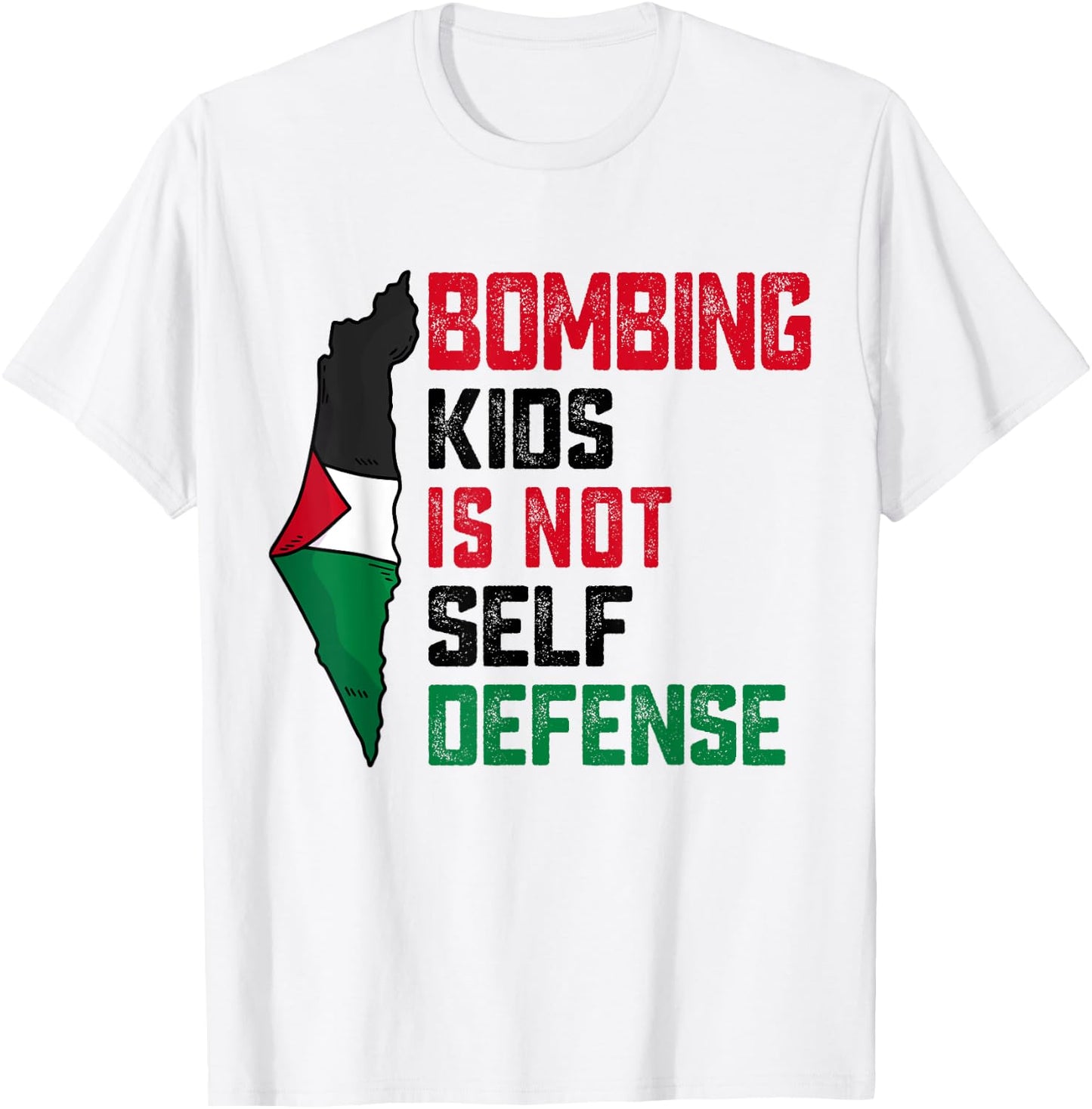 Bombing Kids Is Not Self Defense Palestine Flag Vintage T-Shirt - T-Shirt | White