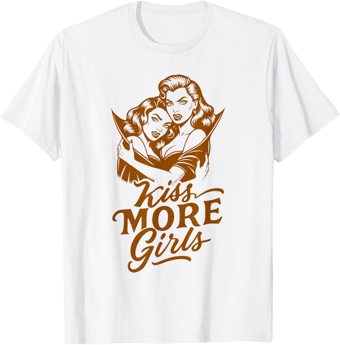 Halloween Vibes Lesbian LGBT Pride Vampire Kiss More Girls T-Shirt - T-Shirt | White