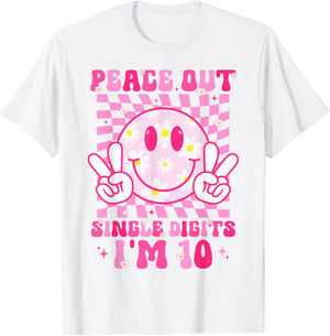 Peace Single Digits I'm 10 Smile Face for Birthday Girls T-Shirt - T-Shirt | White