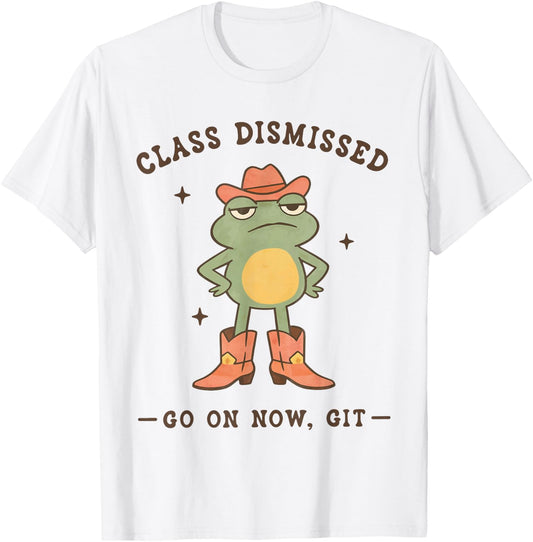 Funny Western Cowboy Frog Last Day of School Class Dismissed T-Shirt - T-Shirt | White