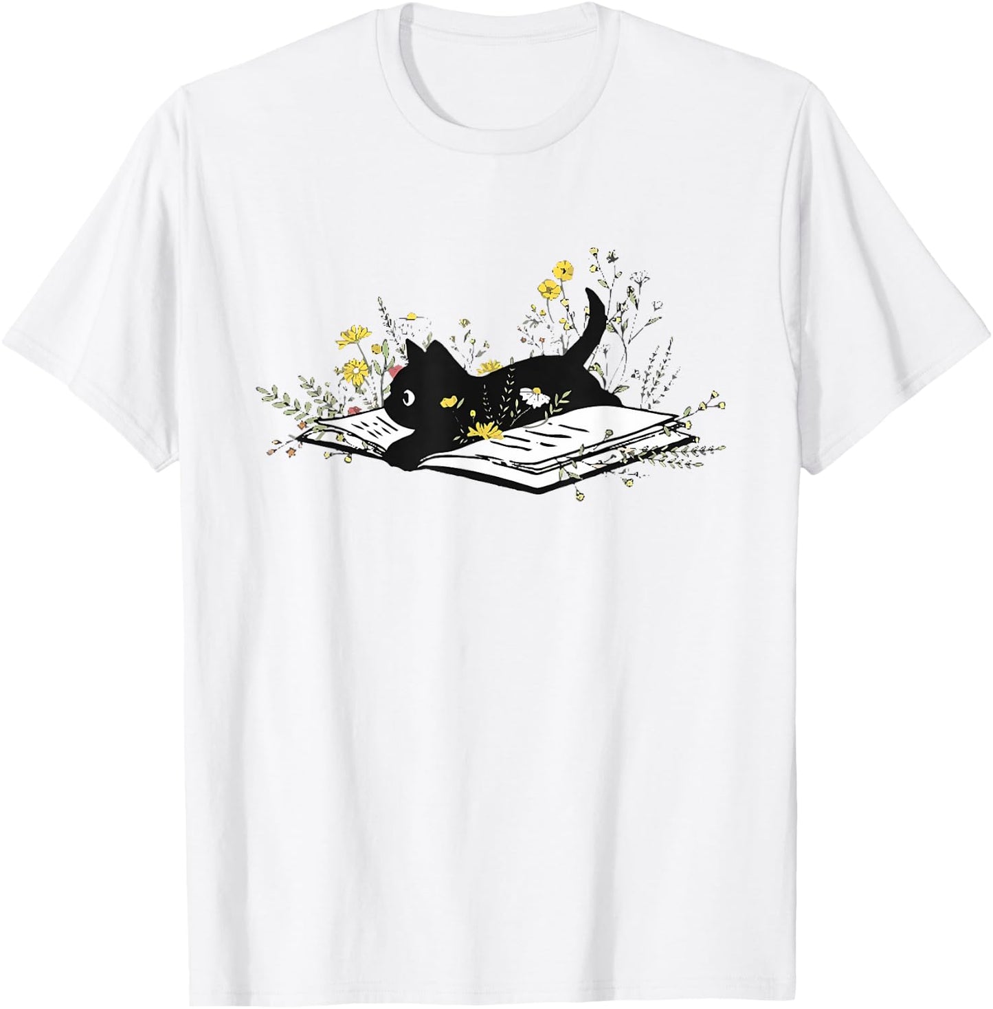 Cute Book Black Cat Book Lover Floral Teacher Life Women T-Shirt - T-Shirt | White
