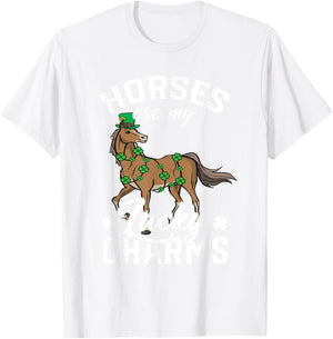 Horses Are My Lucky Charms St Patricks Day Equestrian Lover T-Shirt - T-Shirt | White