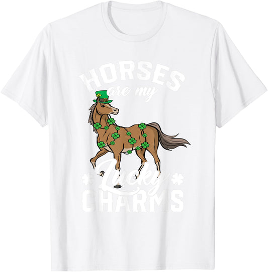 Horses Are My Lucky Charms St Patricks Day Equestrian Lover T-Shirt - T-Shirt | White