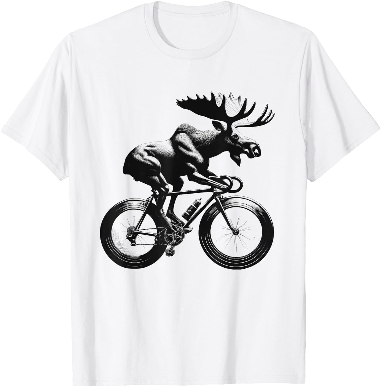 Moose Riding Bike Biker Bicycle Lover Biking T-Shirt - T-Shirt | White