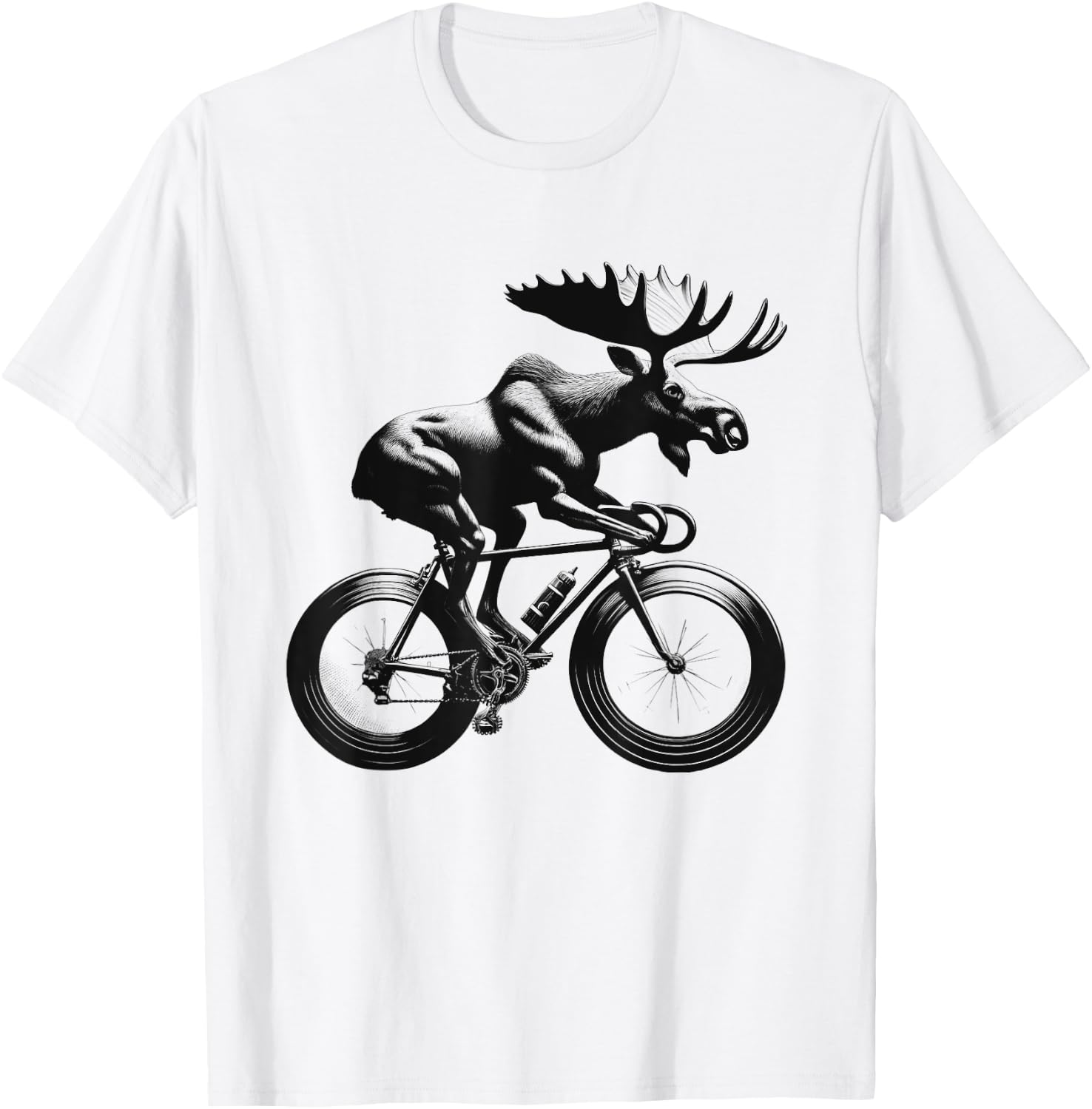 Moose Riding Bike Biker Bicycle Lover Biking T-Shirt - T-Shirt | White