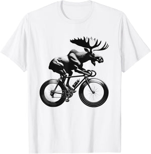 Moose Riding Bike Biker Bicycle Lover Biking T-Shirt - T-Shirt | White
