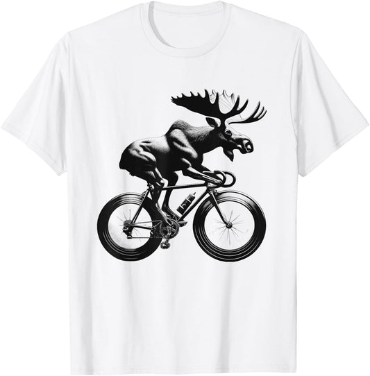 Moose Riding Bike Biker Bicycle Lover Biking T-Shirt - T-Shirt | White