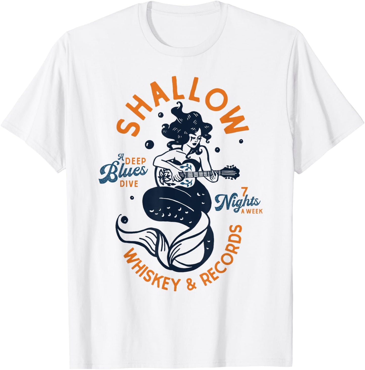 Vintage Music Venue Shirt: Whiskey Dive Bar Mermaid Guitar T-Shirt - T-Shirt | White