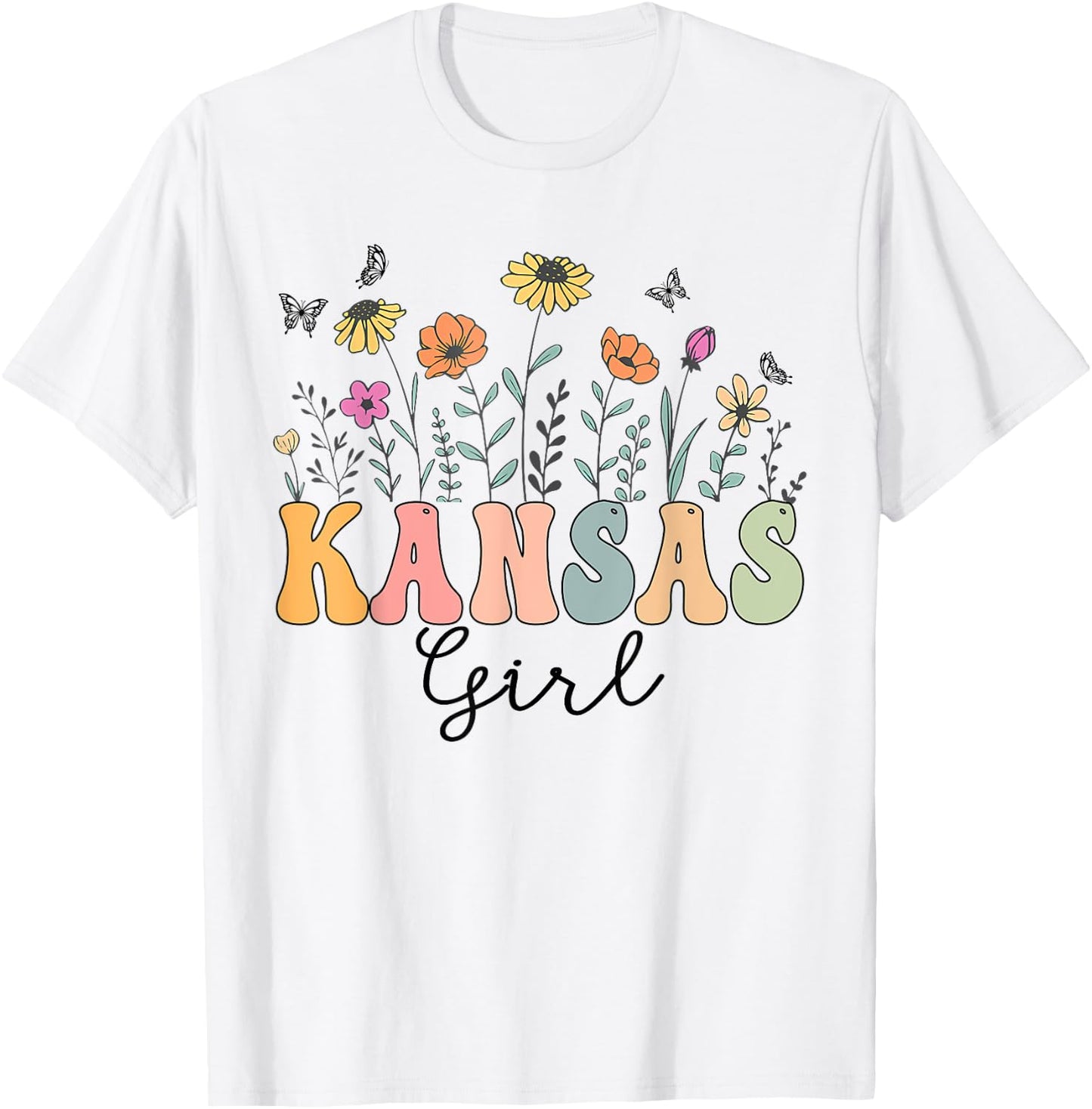Kansas Girl Wildflower Groovy Kansas Lover T-Shirt - T-Shirt | White