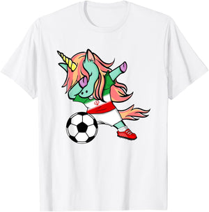 Funny Dabbing Unicorn Iran Football Team Iranian Flag Pride T-Shirt - T-Shirt | White