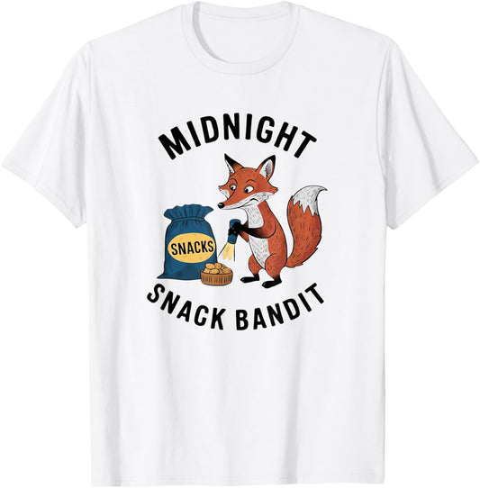 Midnight Snacks Bandit Funny Food Lover Snack Time Product T-Shirt - T-Shirt | White