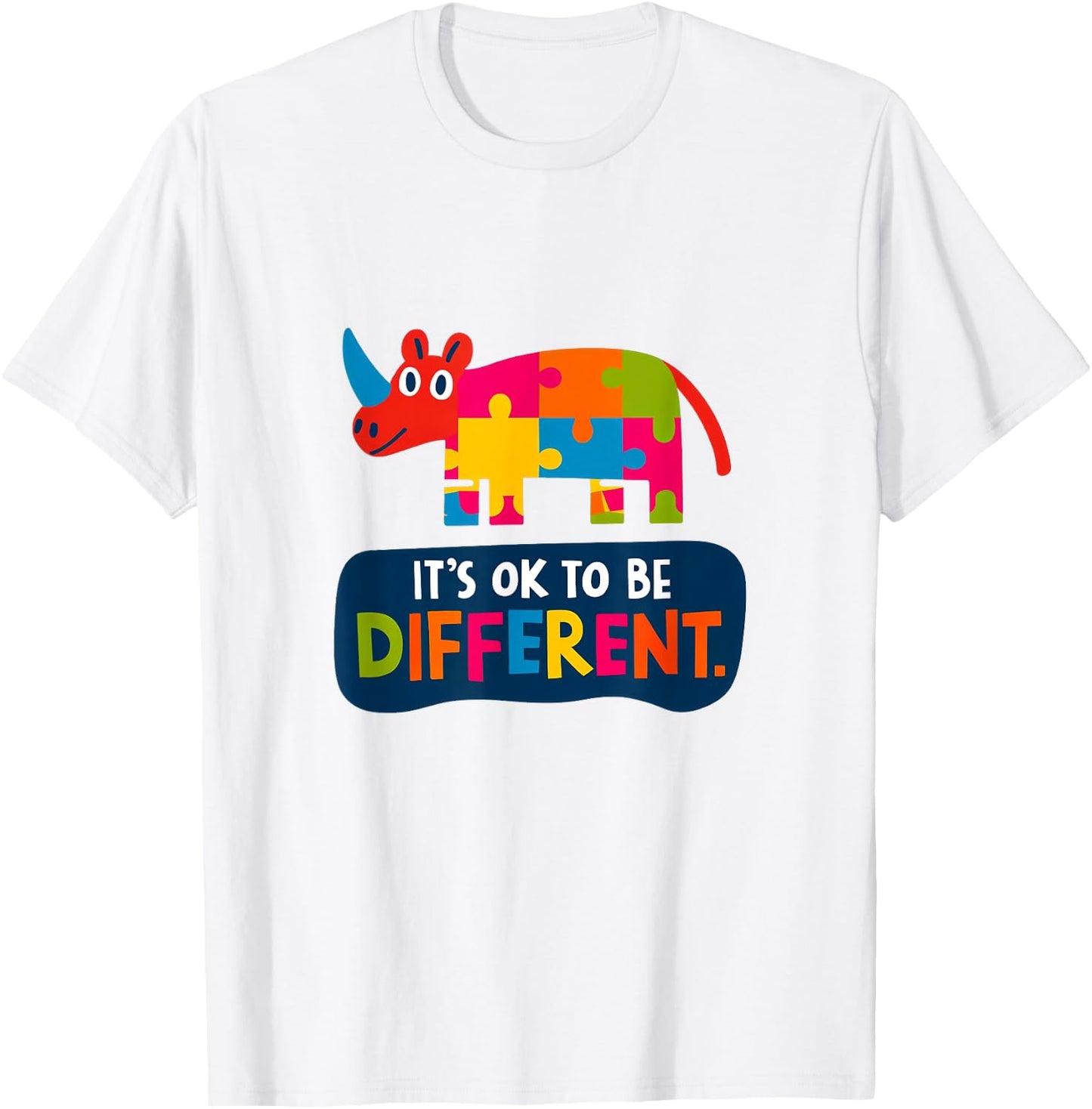 Autism Awareness Its Ok To Be Different Rhino Puzzle T-Shirt - T-Shirt | White