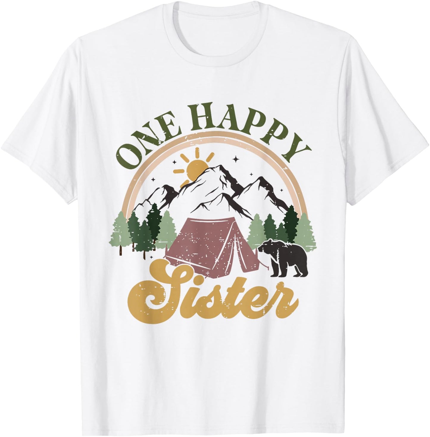 Cute One Happy Camper Birthday Decorations One Happy Sister T-Shirt - T-Shirt | White