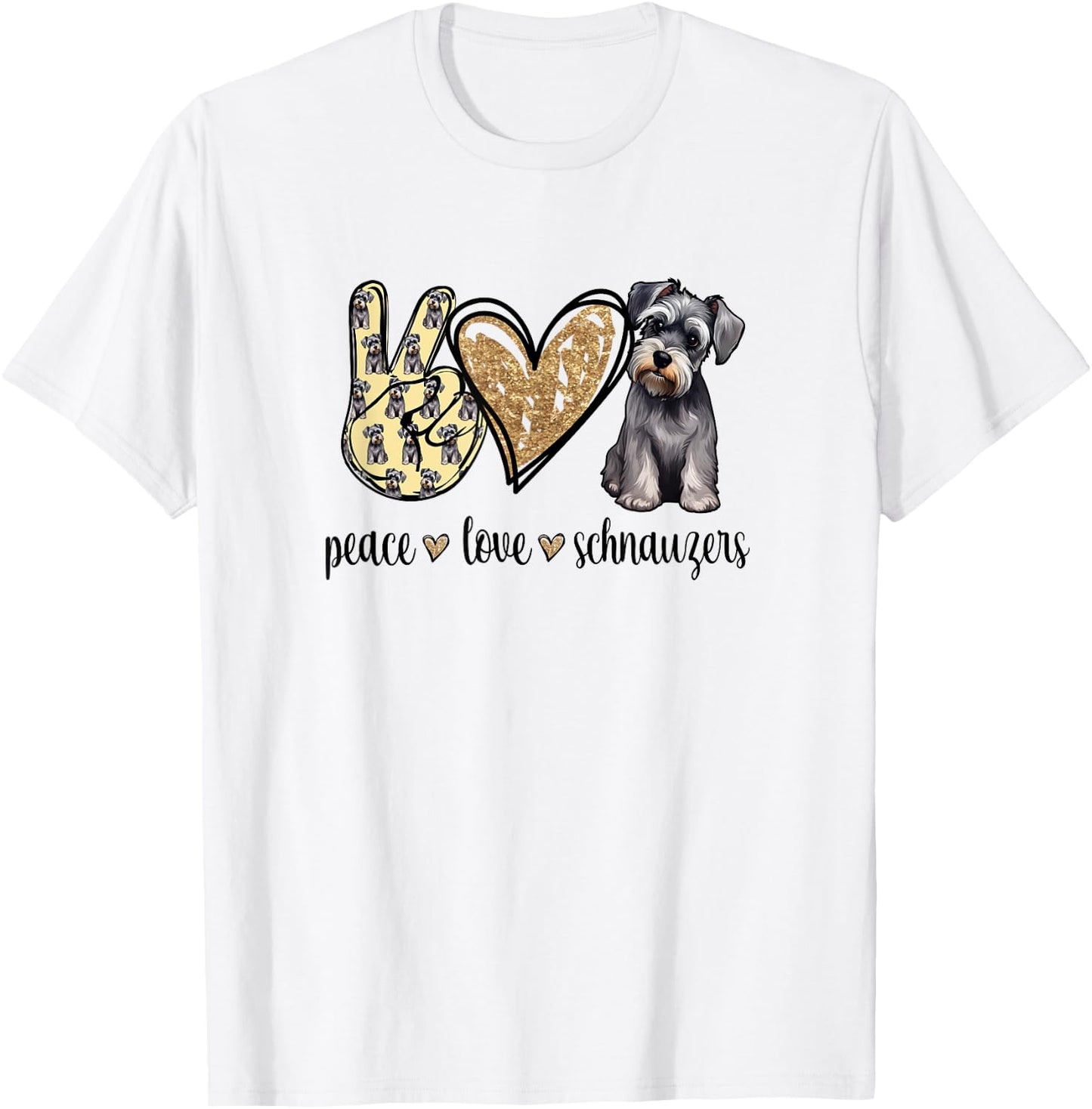 Funny Peace Love Miniature Schnauzer Lover T-Shirt - T-Shirt | White