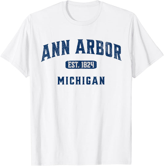 USA City Visit Ann Arbor Michigan Vintage Athletic Souvenir T-Shirt - T-Shirt | White