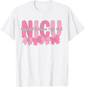 Coquette NICU Nurse Pink Bow Neonatal Intensive Care Unit T-Shirt - T-Shirt | White