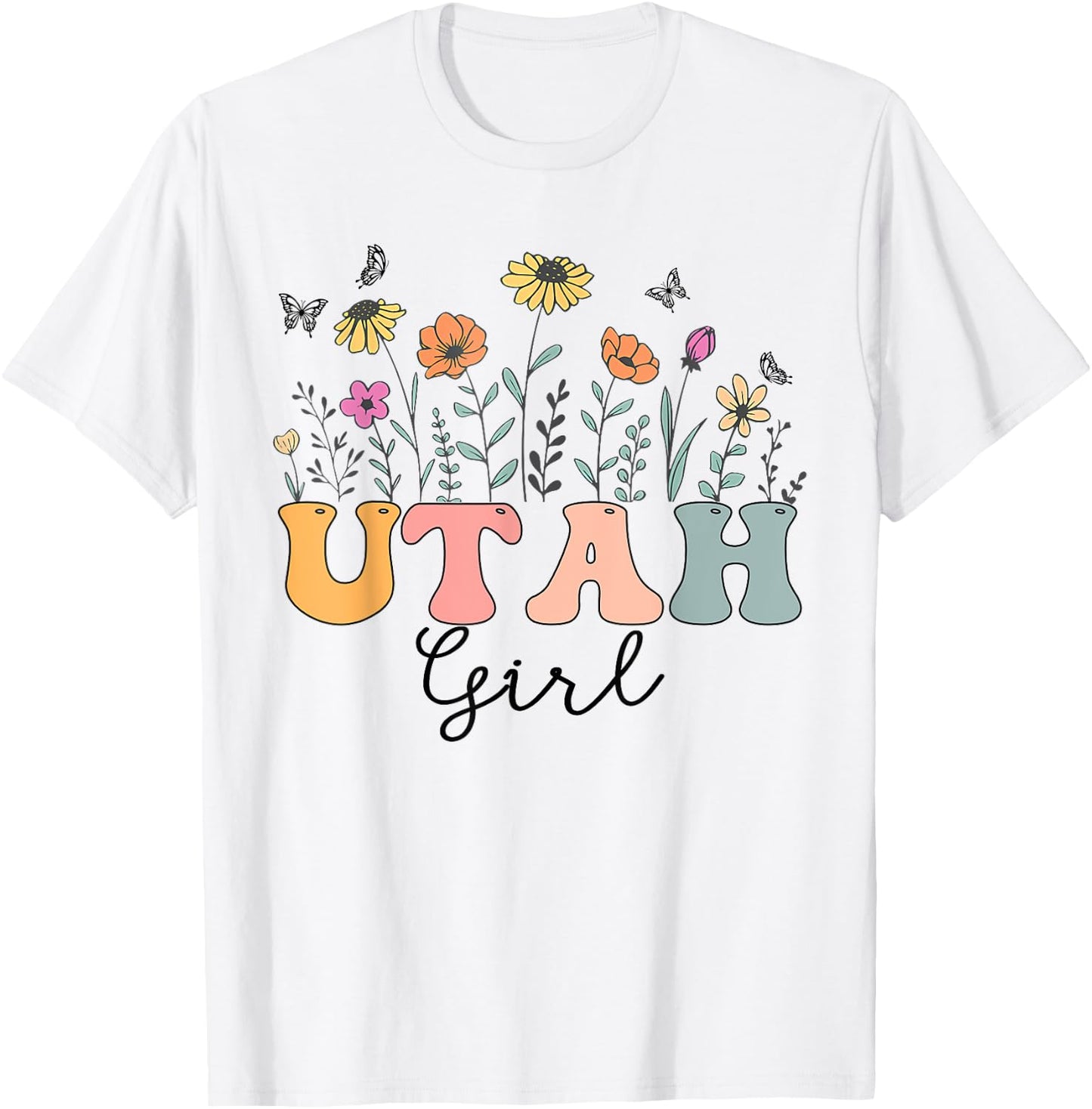 Utah Girl Wildflower Groovy Utah Lover T-Shirt - T-Shirt | White
