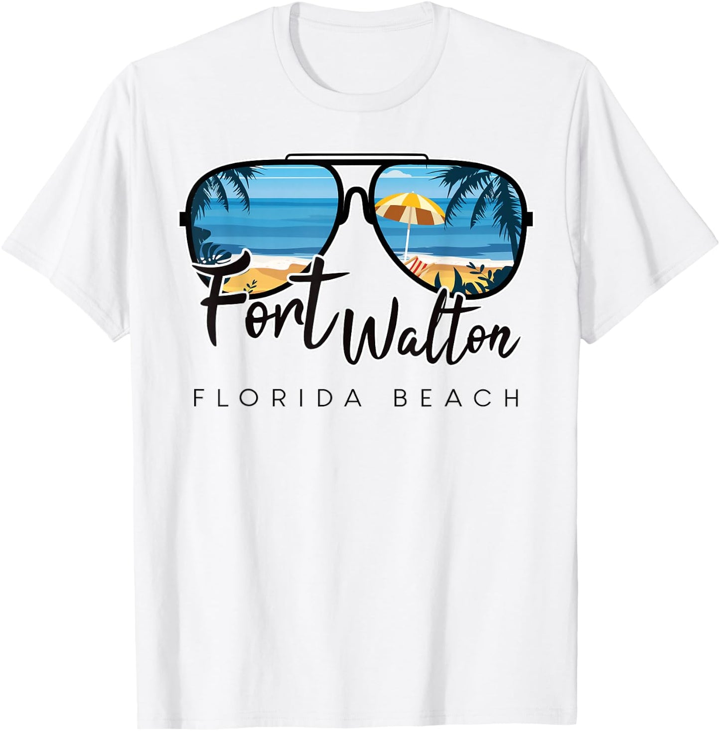Fort Walton Beach Florida Palm Tree Sunglasses Souvenir T-Shirt - T-Shirt | White