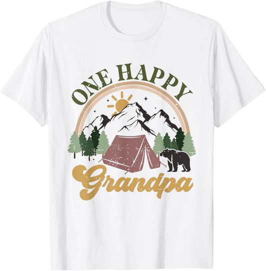 Cute One Happy Camper Birthday Decorations One Happy Grandpa T-Shirt - T-Shirt | White