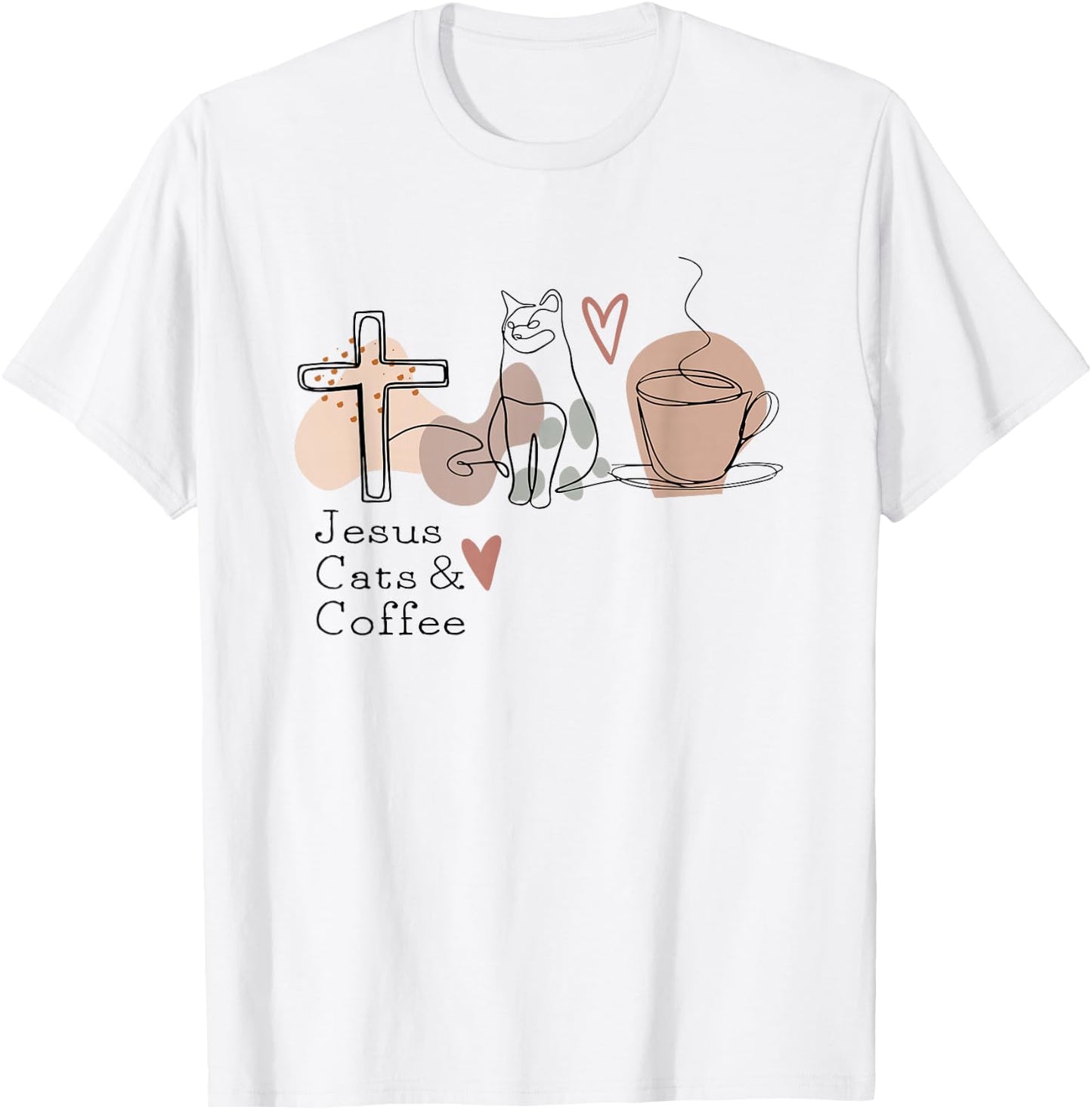 Jesus Cats And Coffee Minimalist Graphic Design T-Shirt - T-Shirt | White