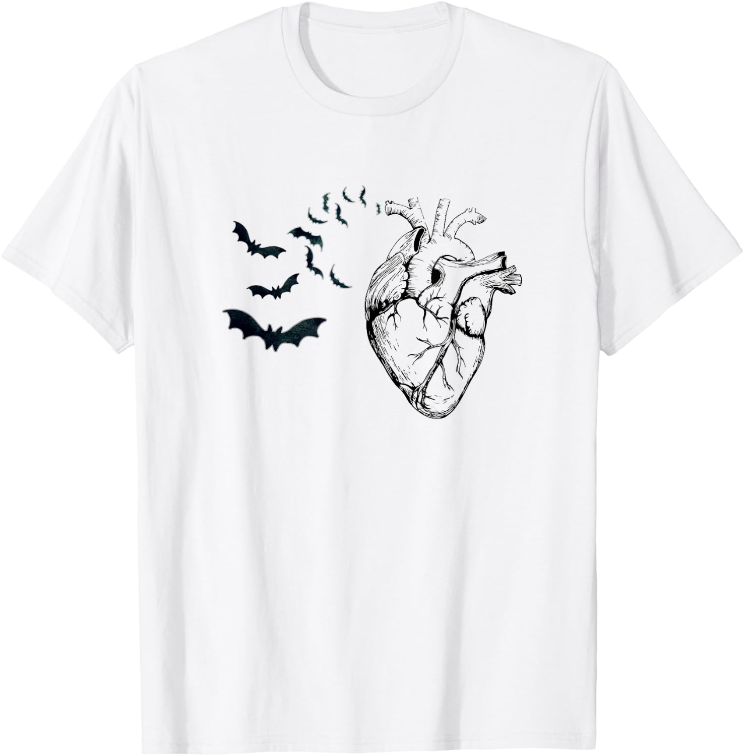 Cool Anatomical Heart With Bats Halloween Cardiac Anatomy T-Shirt - T-Shirt | White