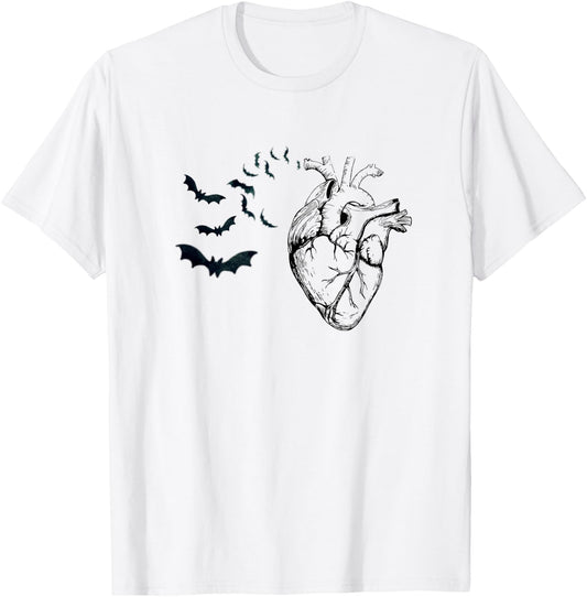 Cool Anatomical Heart With Bats Halloween Cardiac Anatomy T-Shirt - T-Shirt | White