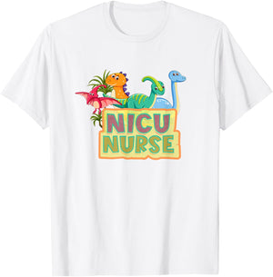 NICU Nurse Dinosaur Neonatal Intensive Care Unit Funny Nurse T-Shirt - T-Shirt | White