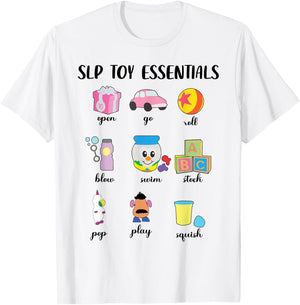 SLP Toy Essentials Speech Language Therapy T-Shirt - T-Shirt | White