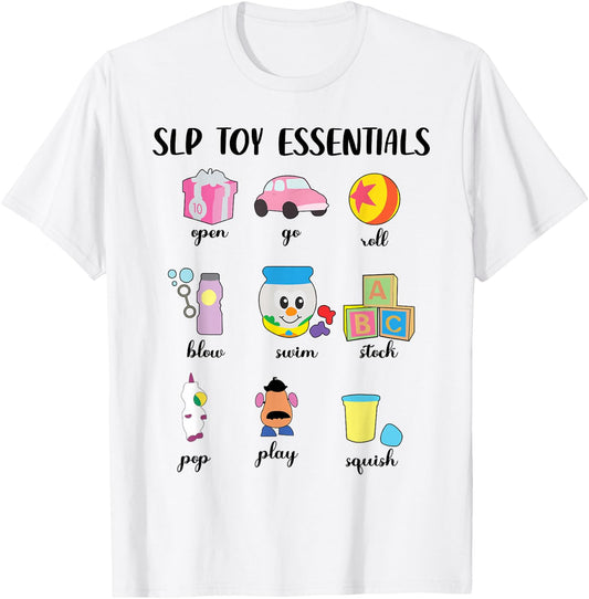 SLP Toy Essentials Speech Language Therapy T-Shirt - T-Shirt | White