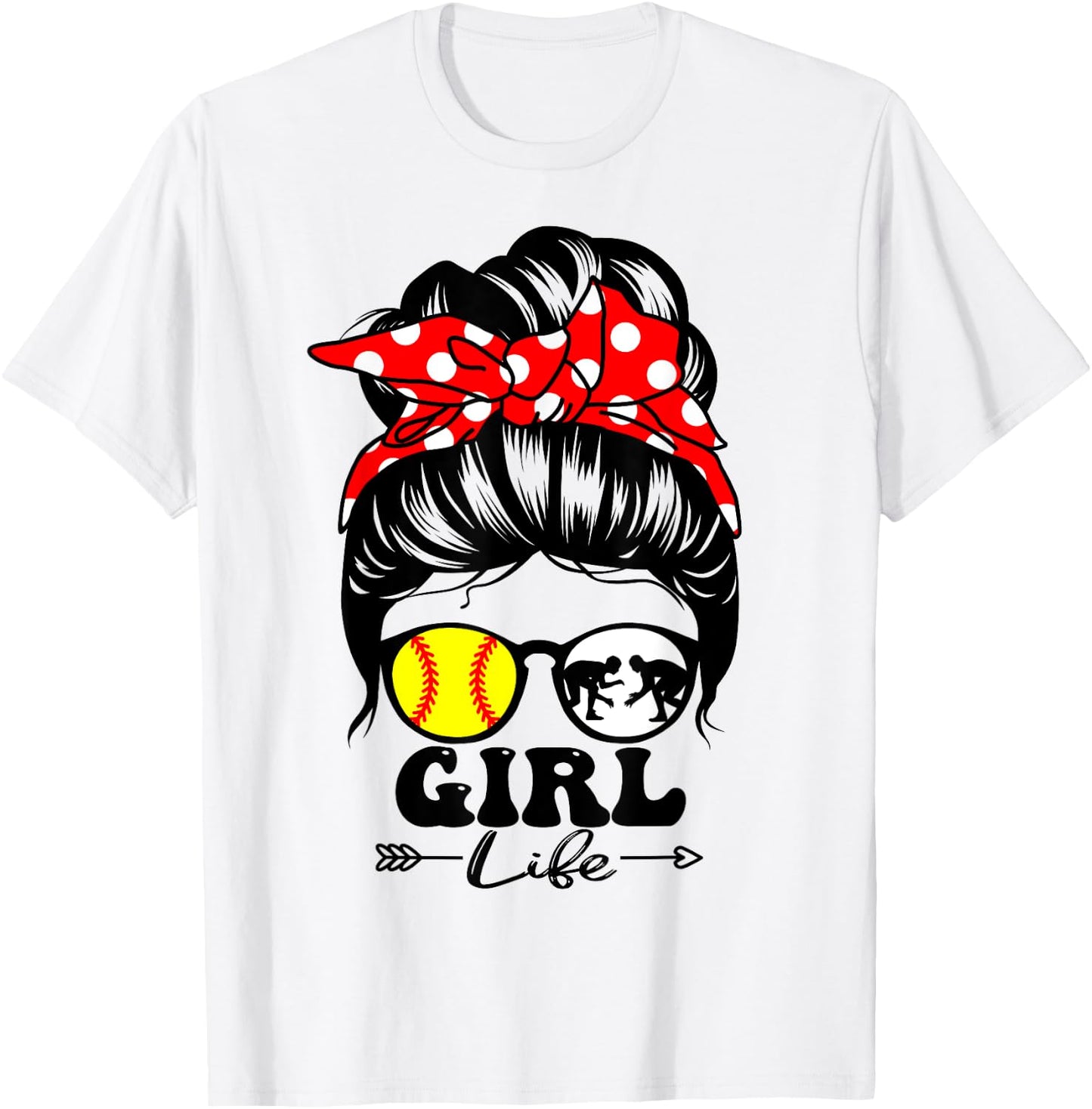 Girl Life Messy Bun Hair Funny Wrestling Softball Player T-Shirt - T-Shirt | White