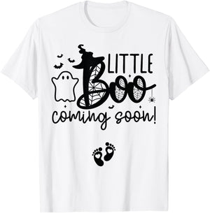 Halloween Pregnancy Announcement Little Boo Coming Soon T-Shirt - T-Shirt | White