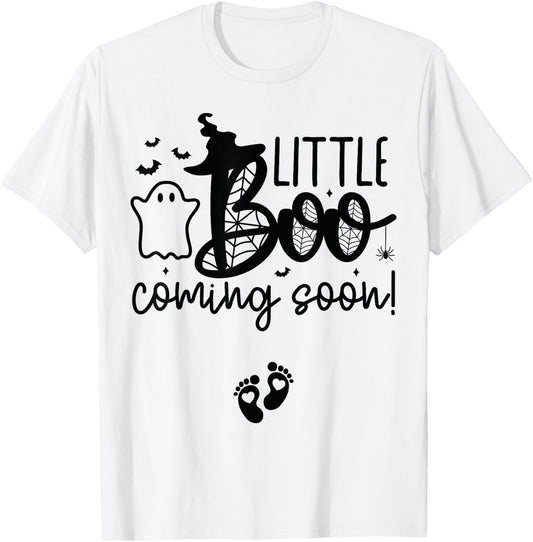 Halloween Pregnancy Announcement Little Boo Coming Soon T-Shirt - T-Shirt | White
