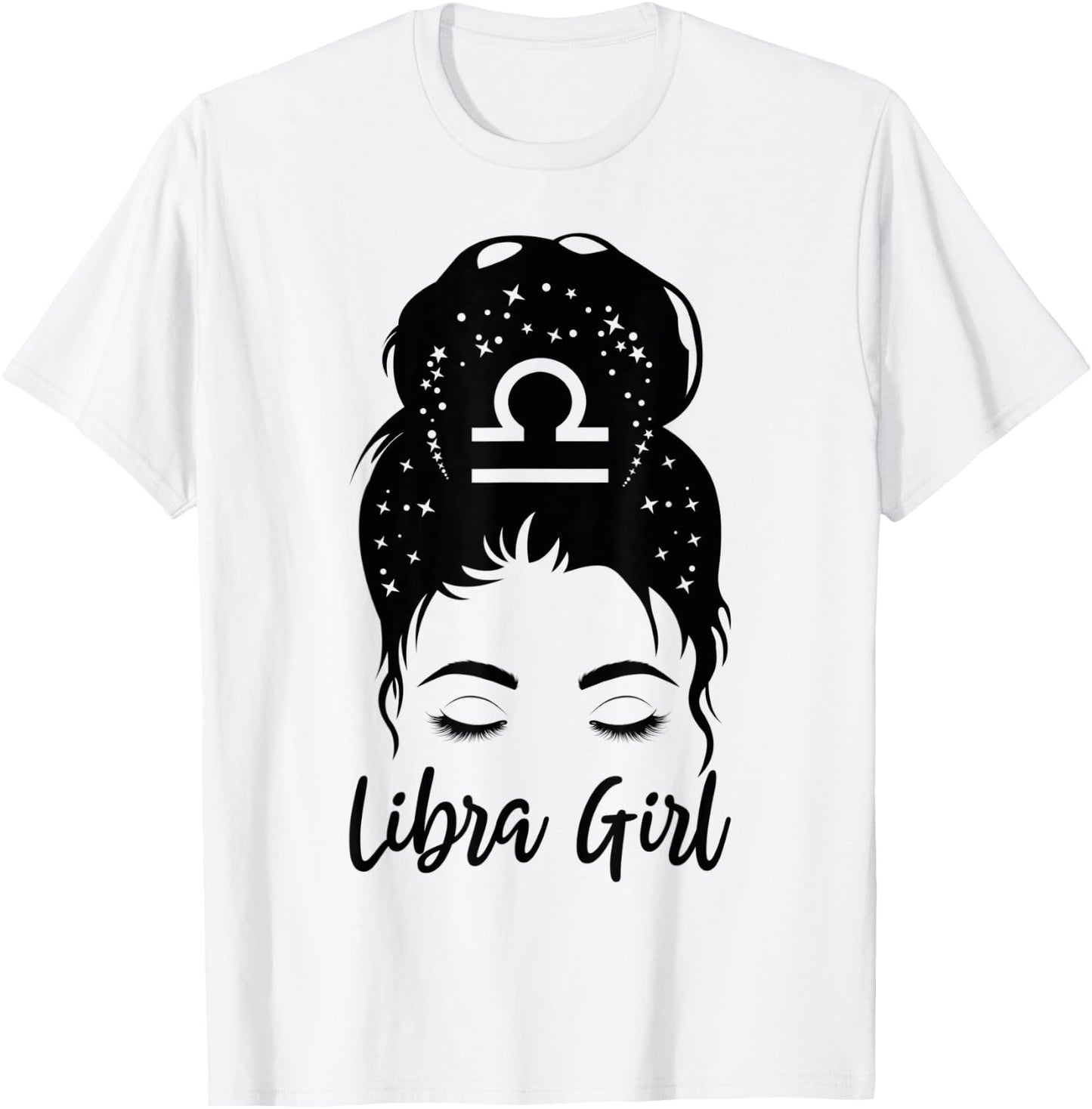 Libra Girl Messy Bun Zodiac Symbol Woman Birthday Costume T-Shirt - T-Shirt | White