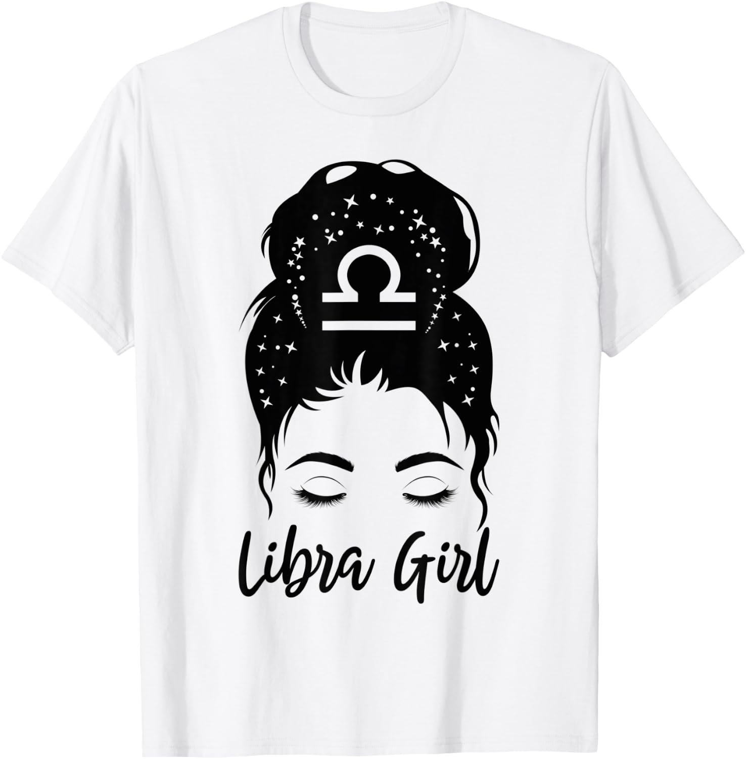 Libra Girl Messy Bun Zodiac Symbol Woman Birthday Costume T-Shirt - T-Shirt | White