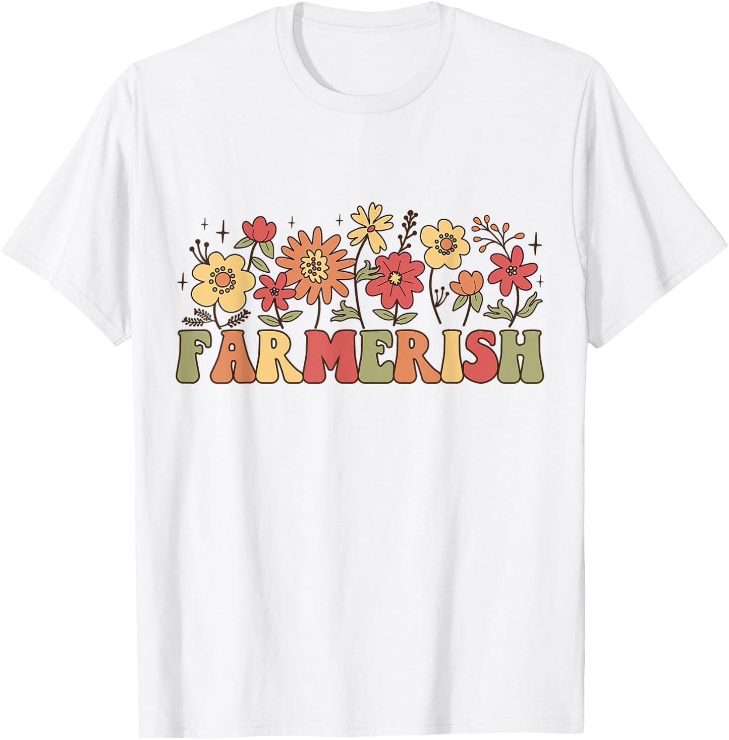 Farmerish Groovy Retro Floral Farmer Wife Daughter T-Shirt - T-Shirt | White